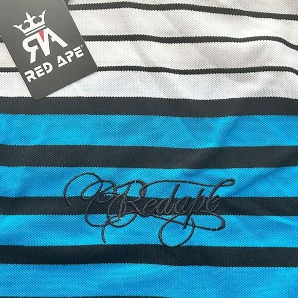 Red Ape Men's Polo Shirt Size 5X, Horizontal Stripe Black, Blue, Yellow #G1513 - Picture 4 of 5